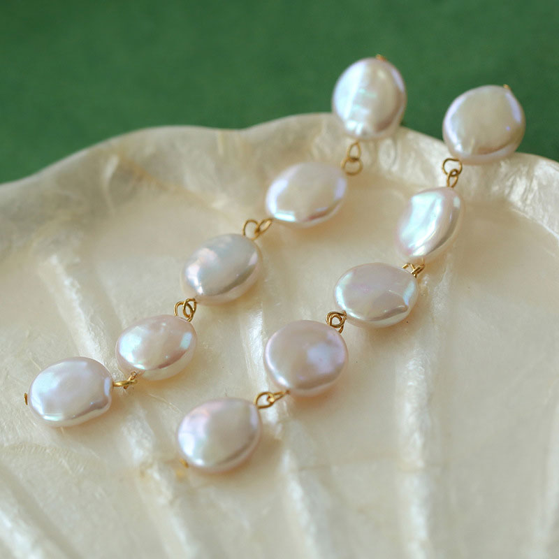 Romantic 18K Gold Plated Long Natural Baroque Pearl Drop Earrings