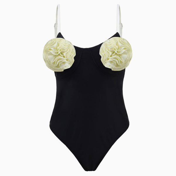 Romantic Cheeky 3D Rosette Applique Sweetheart One Piece Swimsuit