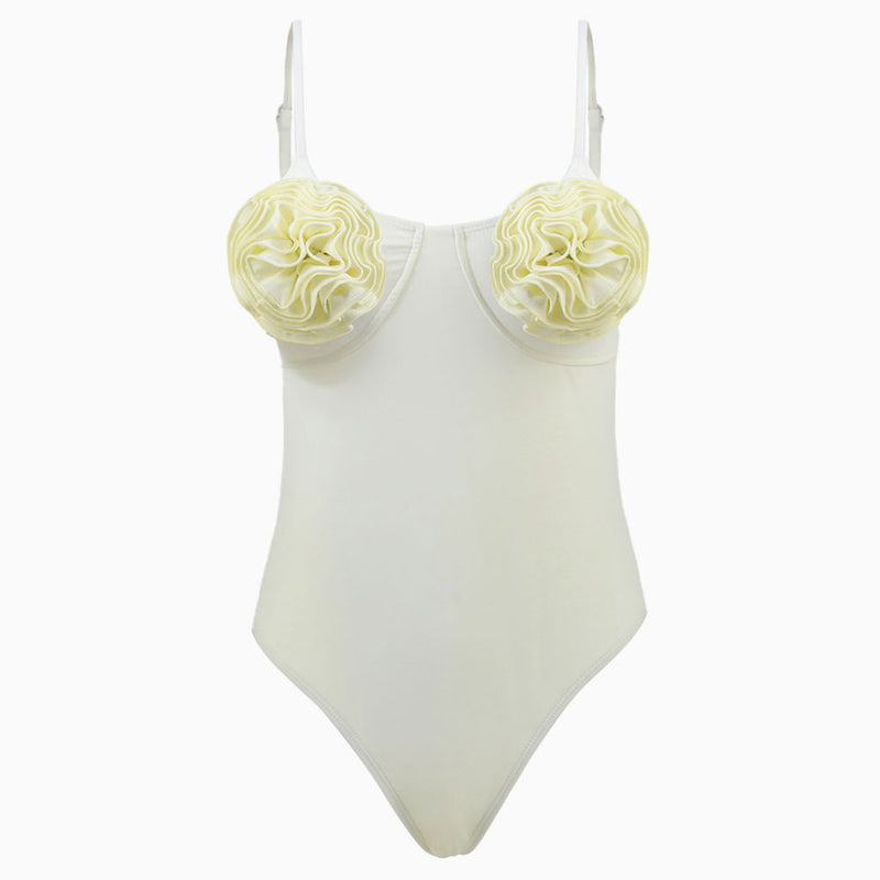 Romantic Cheeky 3D Rosette Applique Sweetheart One Piece Swimsuit