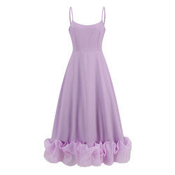 Romantic Scoop Neck Spaghetti Strap Fit and Flare Organza Ruffled Midi Sundress