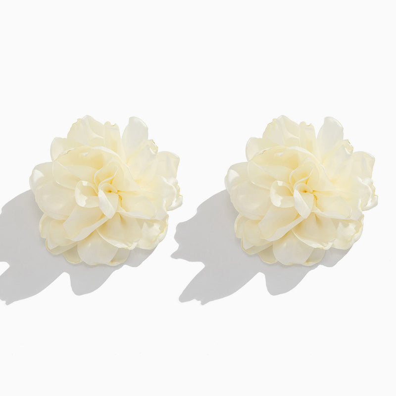 Romantic Solid Satin Large Rosette Lightweight Statement Stud Earrings