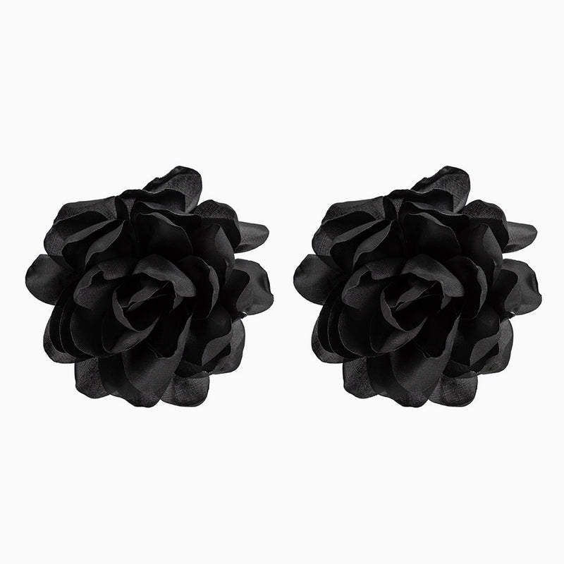 Romantic Solid Satin Large Rosette Lightweight Statement Stud Earrings