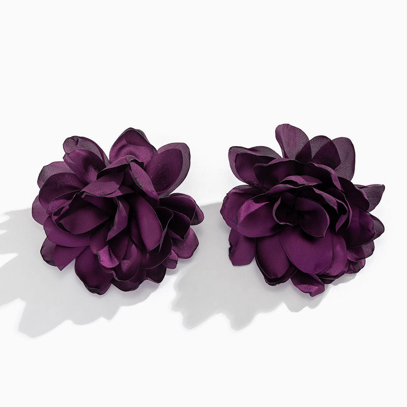 Romantic Solid Satin Large Rosette Lightweight Statement Stud Earrings