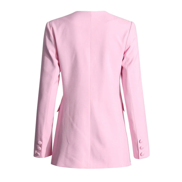 Romantic V Neck Front Split Shoulder Pad Long Sleeve Rosette Blazer