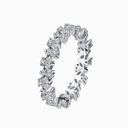 Row of Petal Cubic Zirconia Rhodium Plated Sterling Silver Eternity Band Ring