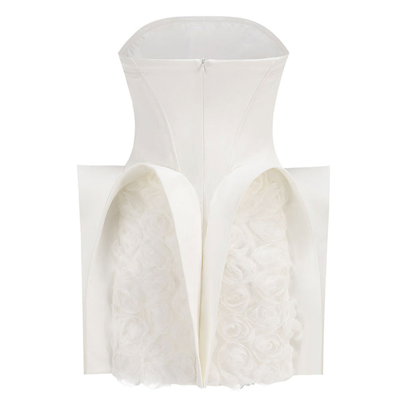 Sculptural 3D Rosette Tulle Panel Strapless Corset Bodycon Mini Party Dress