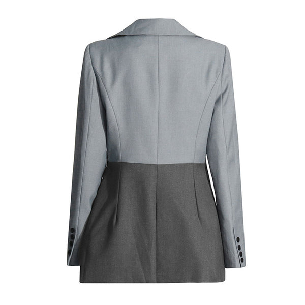 Sculptural Layered Collar Long Sleeve Two Tone One Button Tailored Blazer