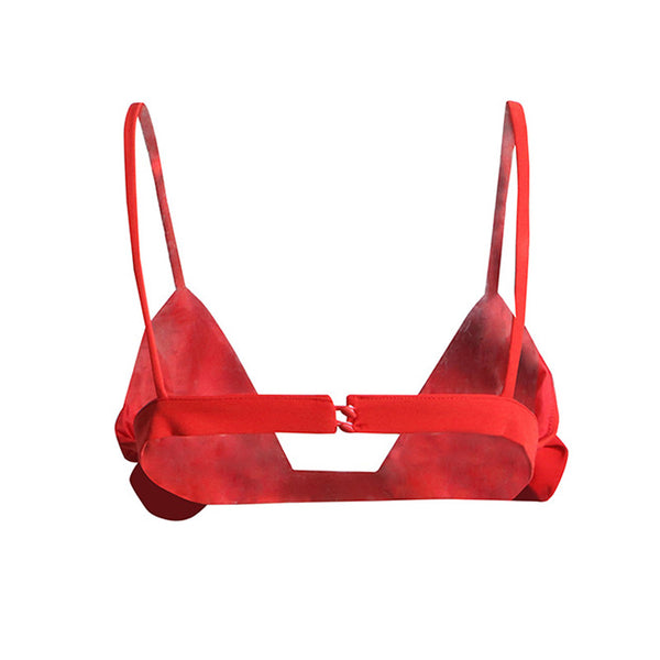 Sexy 3D Rosette Applique Solid Color Spaghetti Strap Triangle Bra Top