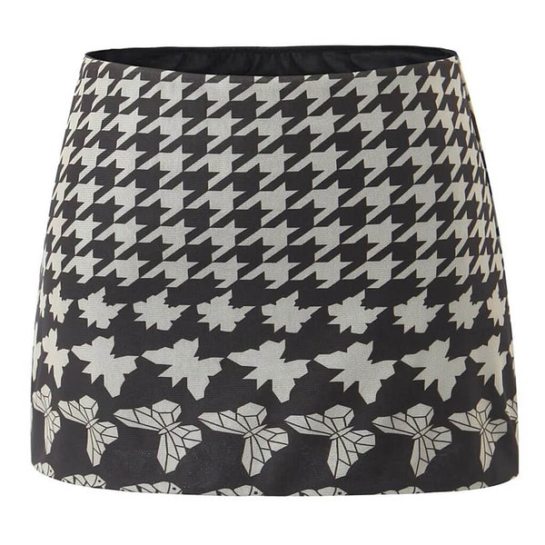 Sexy Butterfly Houndstooth Print Low Waist Bodycon Mini Mesh Skirt