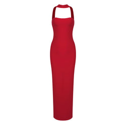 Sexy Choker Neck Sleeveless Open Back Split Bandage Maxi Gown Dress