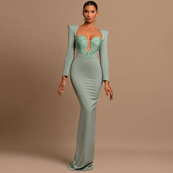 Sexy Ruched Sweetheart Neck Strong Shoulder Mermaid Evening Maxi Dress