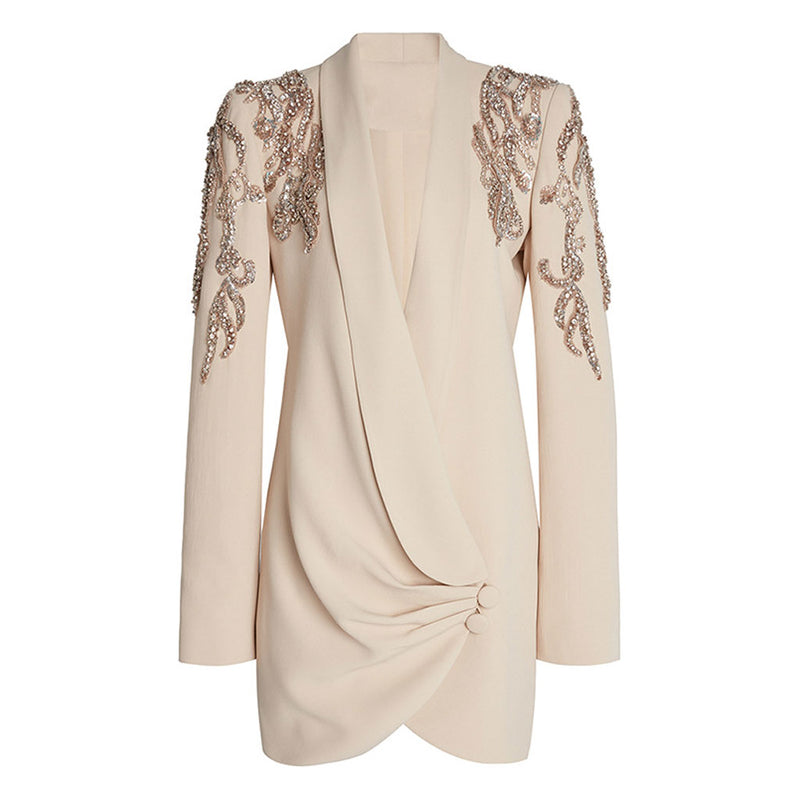 Sexy Shawl Collar Sequin Embellished Long Sleeve Two Button Draped Blazer