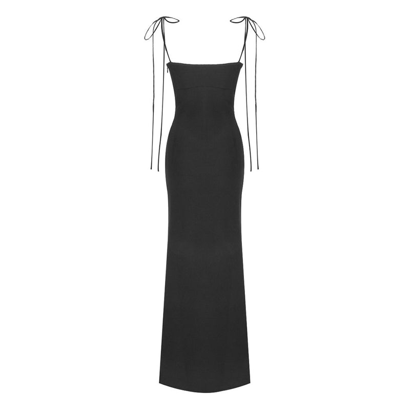 Sexy Shell Bra Notch Neck Tie Strap Sleeveless Bandage Fishtail Maxi Evening Dress