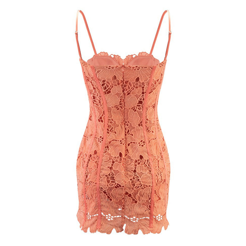 Sexy Spaghetti Strap Bustier Bodycon Floral Embroidered Lace Mini Dress