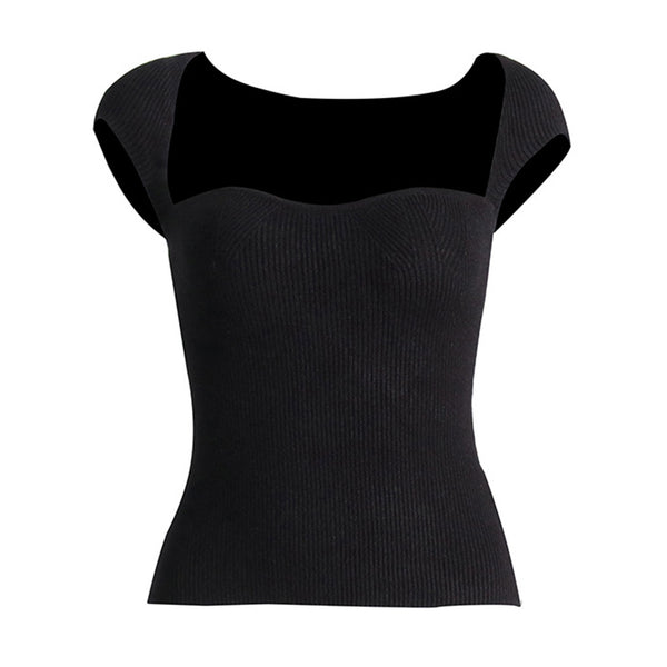 Sexy Sweetheart Neck Cap Sleeve Slim Fit Cropped Ribbed Knit Top