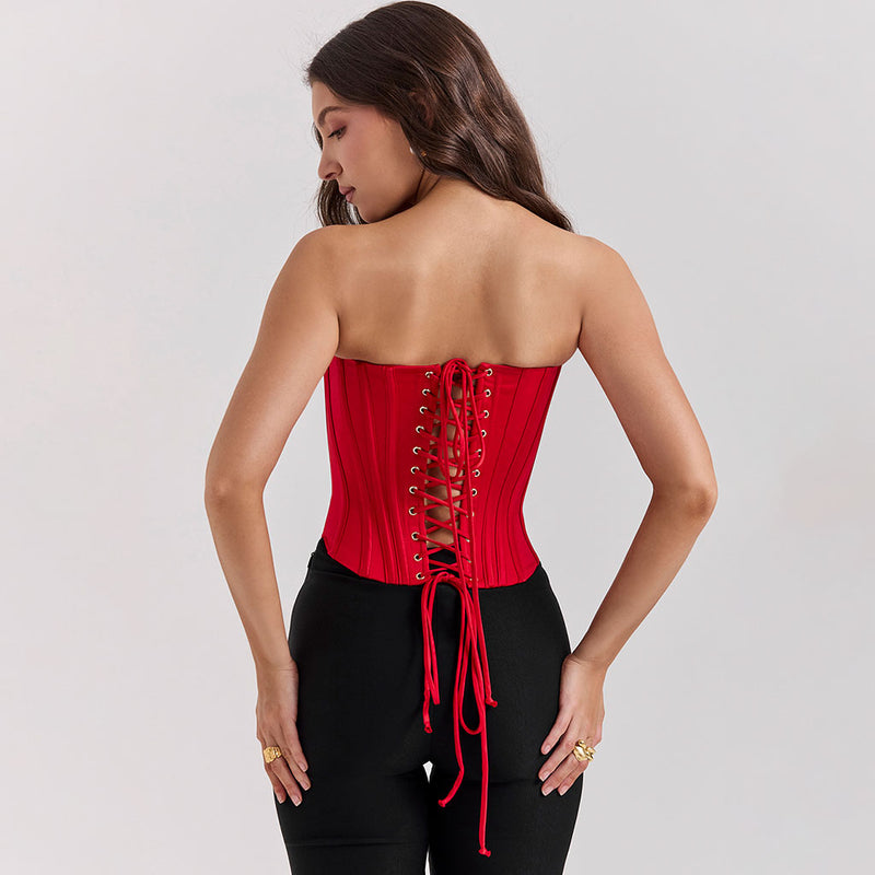 Sexy Sweetheart Neck Lace Up Back Cropped Corset Tube Top