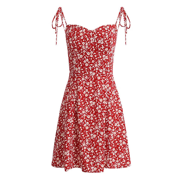 Sexy Sweetheart Neck Tie Strap Smocked Mini Floral Printed Sundress