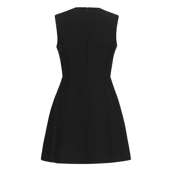 Shimmering Crystal Floral Embellished Crew Neck Sleeveless Skater Mini Dress