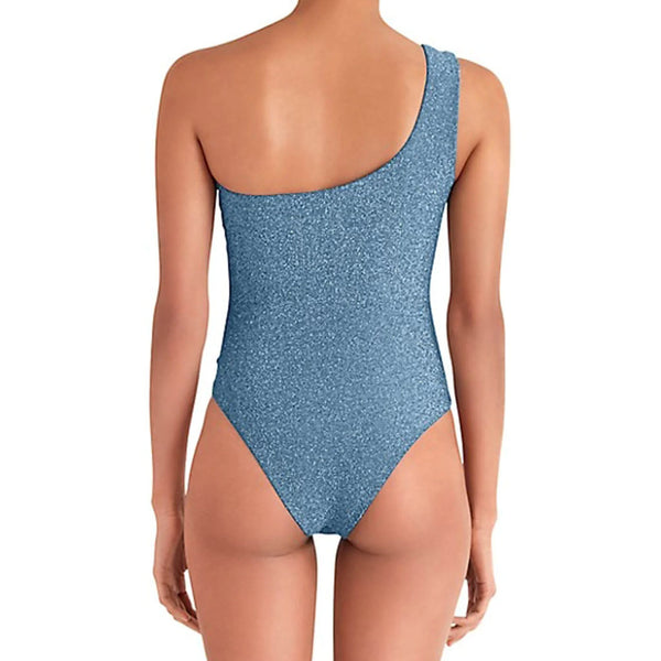 Sparkle Lurex Faux Pearl Ruched Twist Knot Cutout One Piece Swimsuit