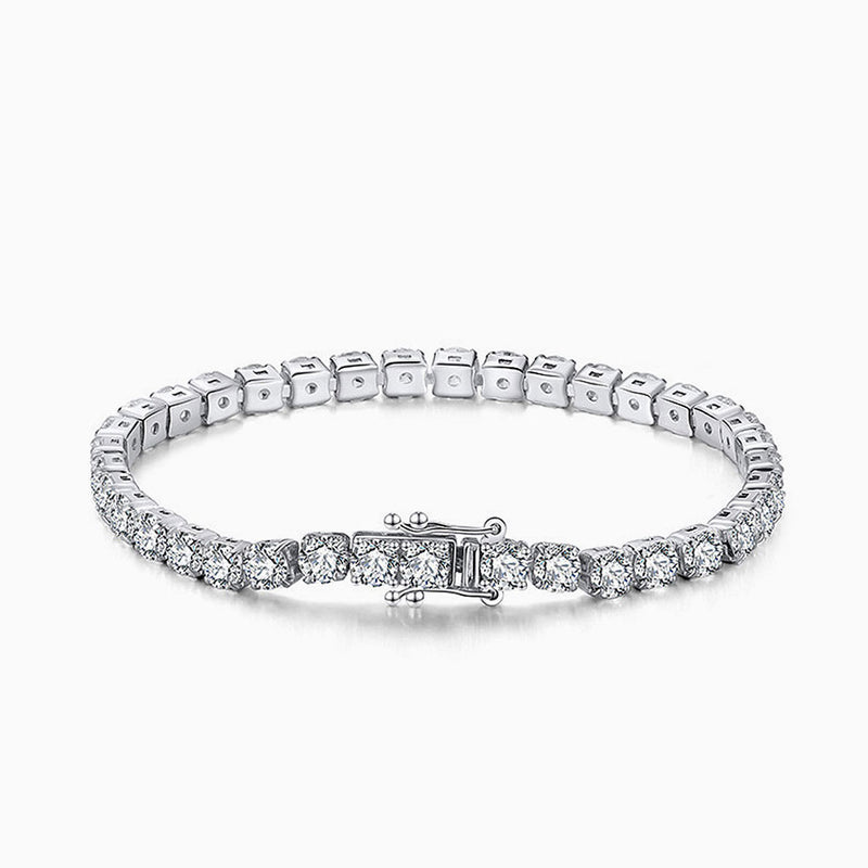 Sparkling Prong Set Cubic Zirconia Sterling Silver Polished Tennis Bracelet