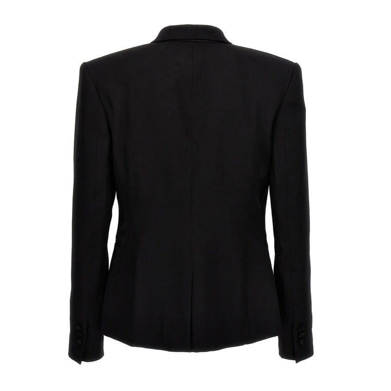 Sparkly Crystal Embellished Lapel Shoulder Pad Single Button Tailored Blazer