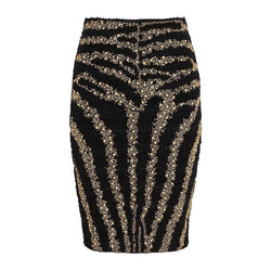 Sparkly Diamante Studded Zebra Print Mid Waist Tweed Knit Mini Pencil Skirt