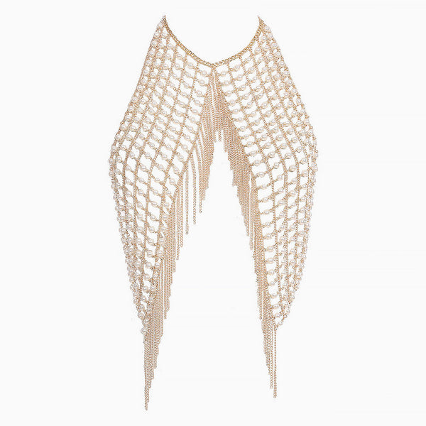 Sparkly Halter Neck Link Fringe Layered Imitation Pearl Body Chain