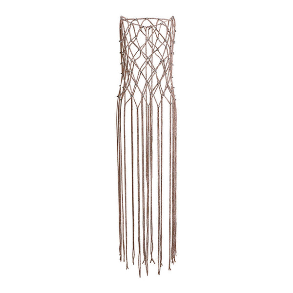 Sparkly Rhinestone Embellished Fringe Sleeveless Macrame Cover Up Dress