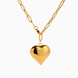 Statement 18K Gold Plated Chunky Heart Pendant Paper Clip Chain Necklace