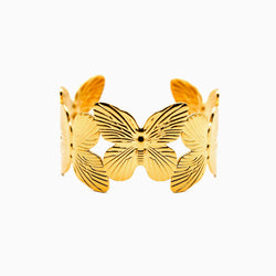 Statement 18K Gold Plated Ribbed Butterfly Open Cuff Bangle Bracelet