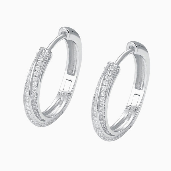 Twisted Pave Sterling Silver Round Cut Moissanite Hinge Hoop Earrings