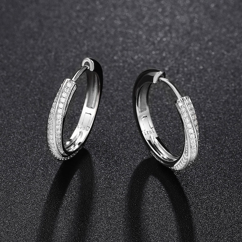 Twisted Pave Sterling Silver Round Cut Moissanite Hinge Hoop Earrings