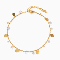 Two Tone 18K Gold Plated Crystal & Drop Shape Charm Cable Chain Anklet