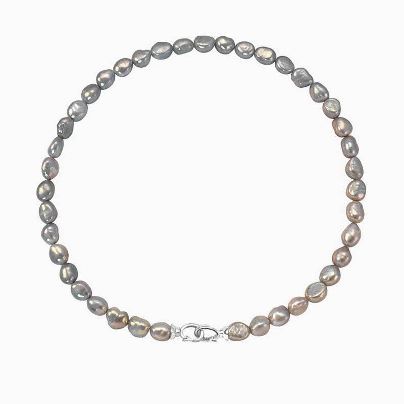 Two Tone Double Clasp Gray Baroque Freshwater Pearl Choker Necklace