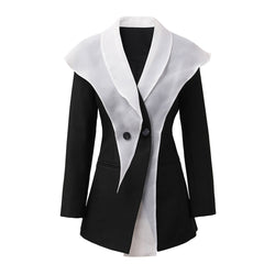 Unique Black and White Shawl Collar Long Sleeve Two Button Hybrid Jacket