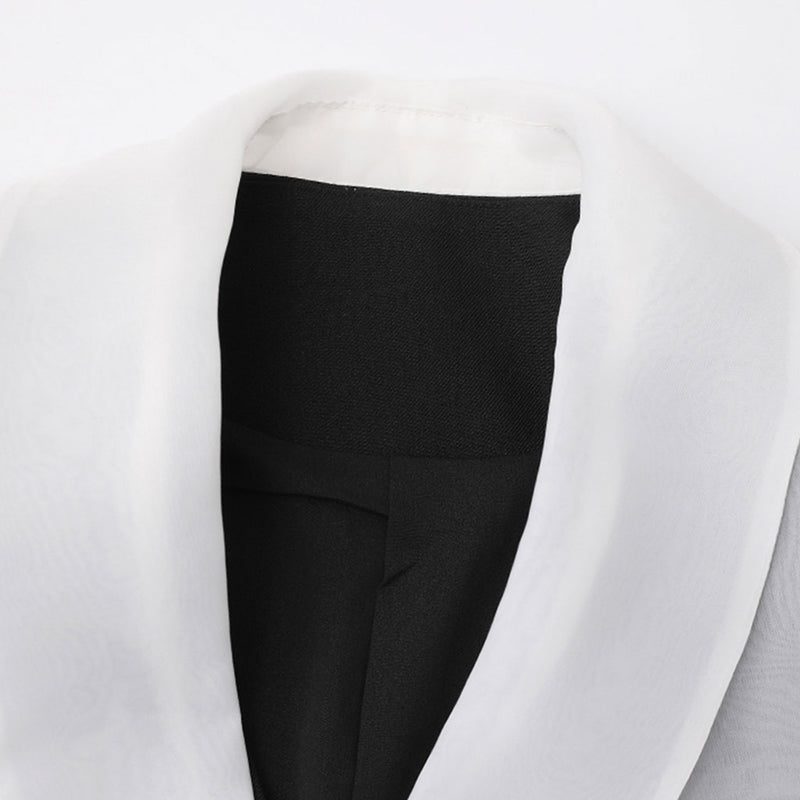 Unique Black and White Shawl Collar Long Sleeve Two Button Hybrid Jacket