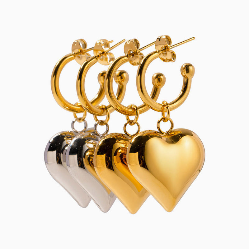 Versatile Enchanting Love Puffed Heart Valentine Dangle Hoop Earrings