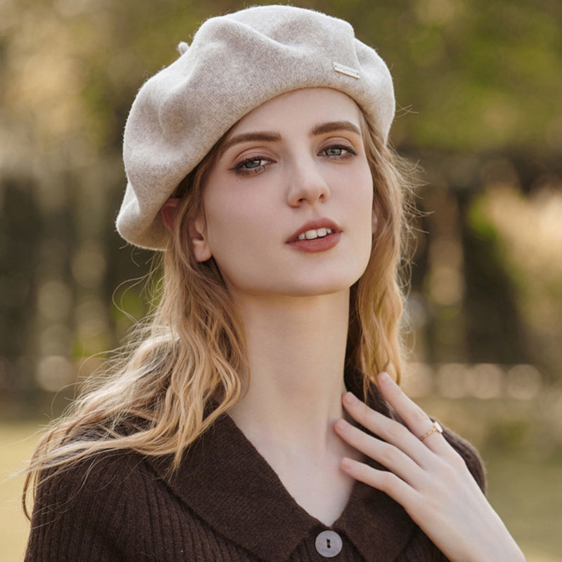 Versatile Metallic Accent Solid Color Wool Blend Classic Beret