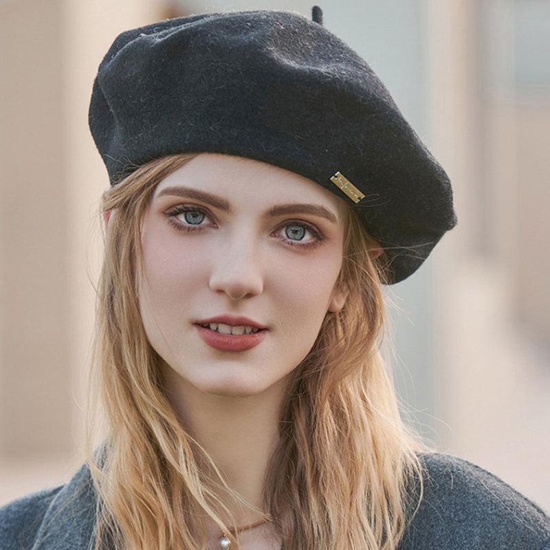 Versatile Metallic Accent Solid Color Wool Blend Classic Beret