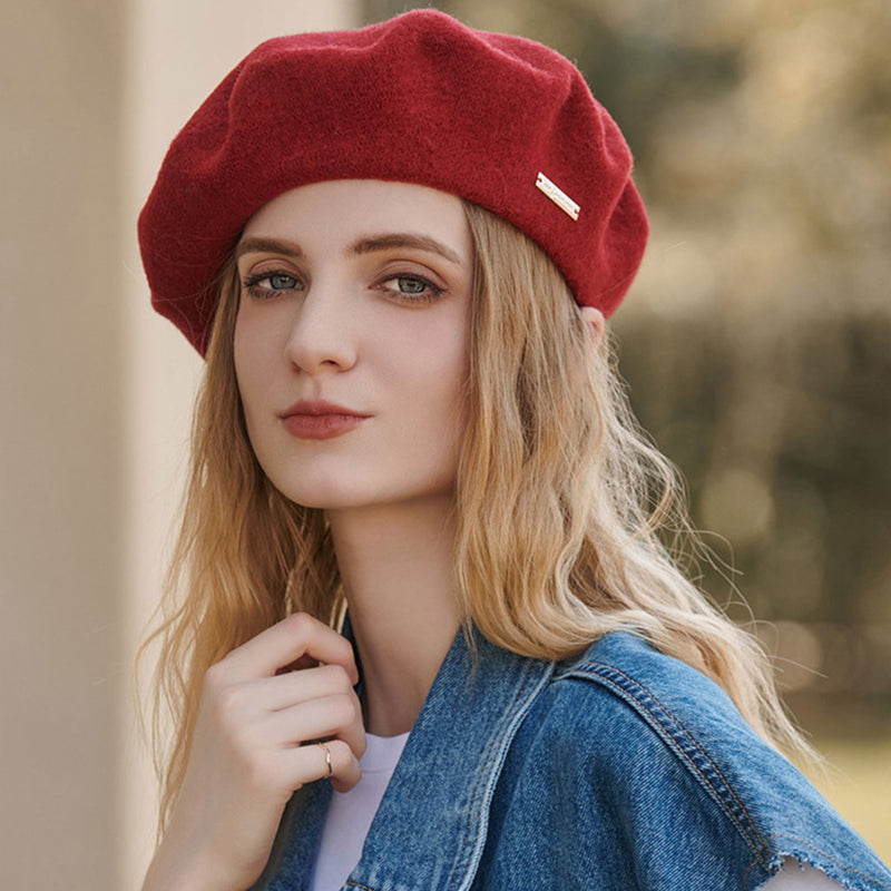 Versatile Metallic Accent Solid Color Wool Blend Classic Beret