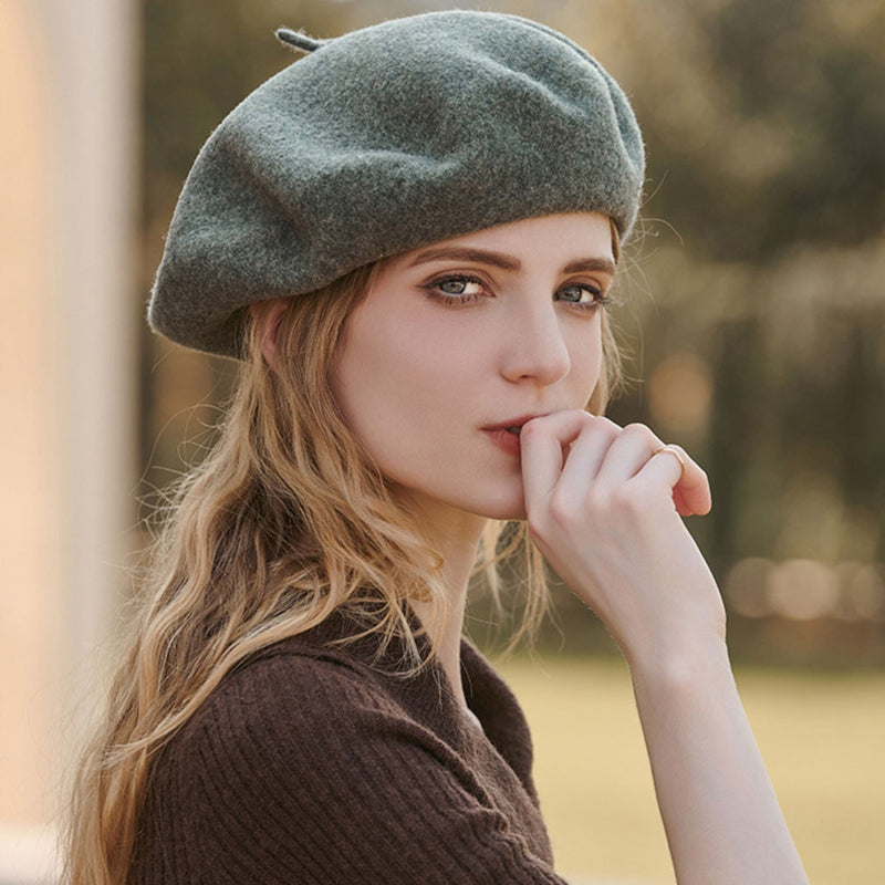 Versatile Metallic Accent Solid Color Wool Blend Classic Beret