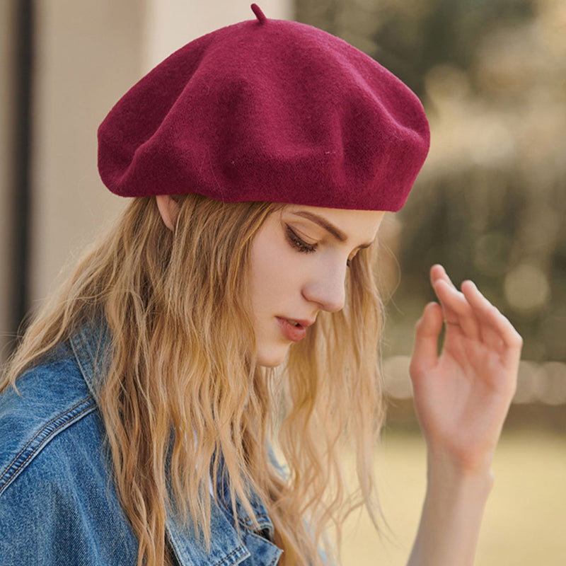 Versatile Metallic Accent Solid Color Wool Blend Classic Beret