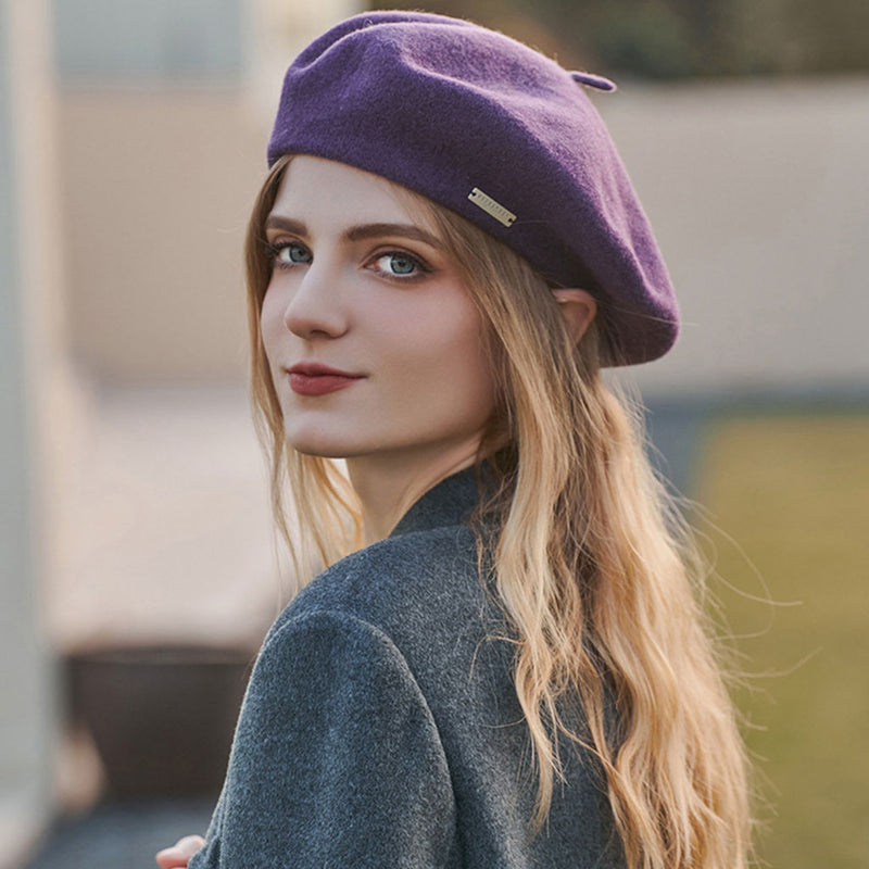 Versatile Metallic Accent Solid Color Wool Blend Classic Beret