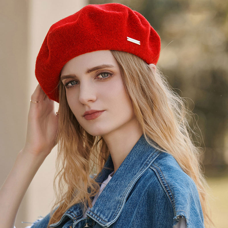 Versatile Metallic Accent Solid Color Wool Blend Classic Beret