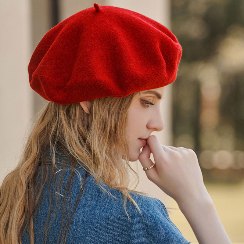 Versatile Metallic Accent Solid Color Wool Blend Classic Beret