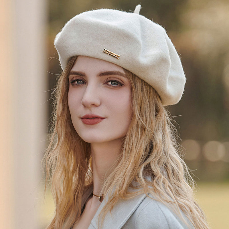 Versatile Metallic Accent Solid Color Wool Blend Classic Beret