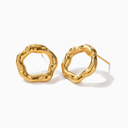 Vintage 18K Gold Plated Statement Geometric Molten Big Hoop Stud Earrings