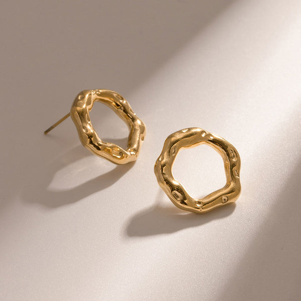 Vintage 18K Gold Plated Statement Geometric Molten Big Hoop Stud Earrings