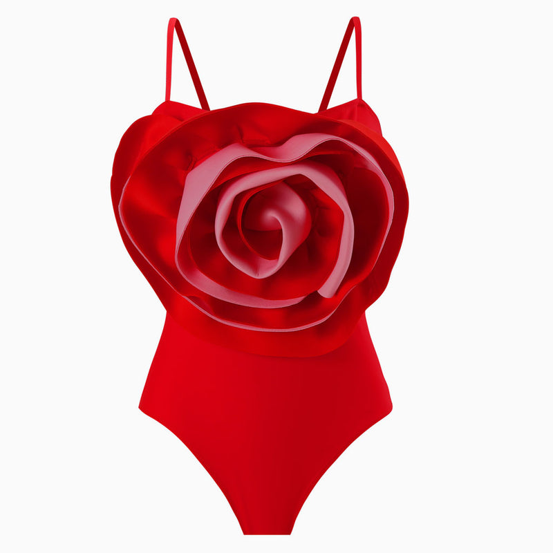 Vintage Contrast 3D Rosette Applique Moderate Cami One  Piece Swimsuit