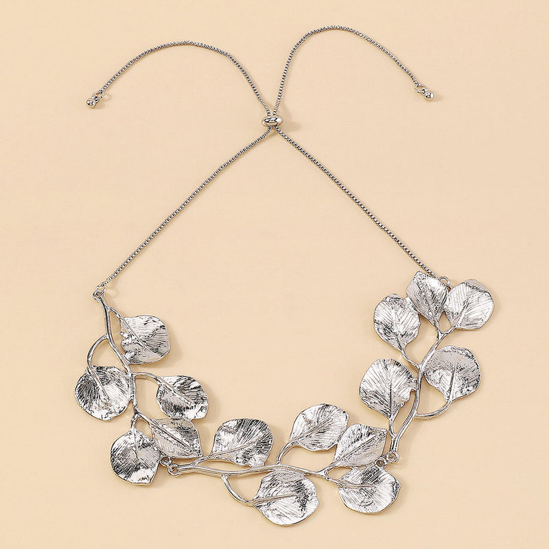 Vintage Polished Plated Exaggerated Leaf Shaped Box Chain Necklace